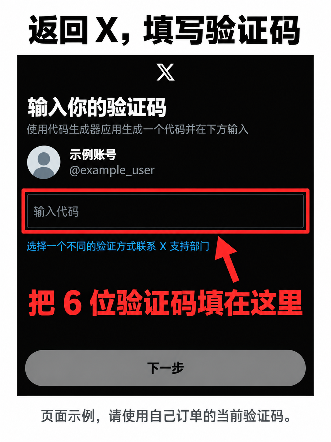 X 登录页:把获取的 6 位验证码填入红框输入框